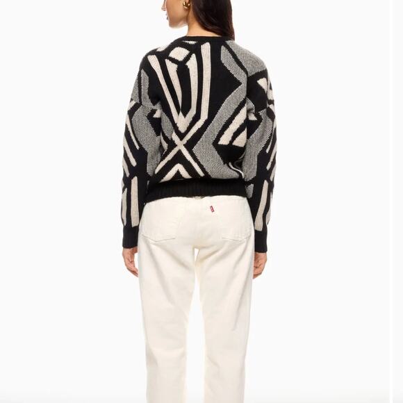 Ralph Lauren Black White Geometric Sweater XS Oversize Dolman Wool Cashmere $225 - Picture 4 of 10